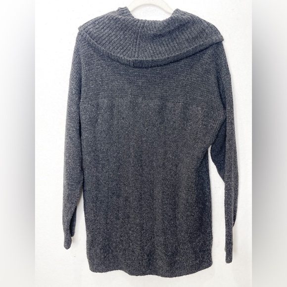 CAbi #4096 Heathered Gray Long Vowl Neck Sweater Cotton Blend Size Large - Picture 2 of 4